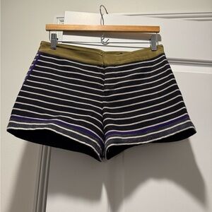 Striped Knit Shorts with Olive Waistband